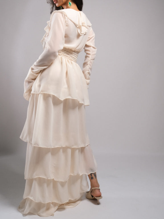 Cream Chiffon Maxi Dress Handmade and Tailored