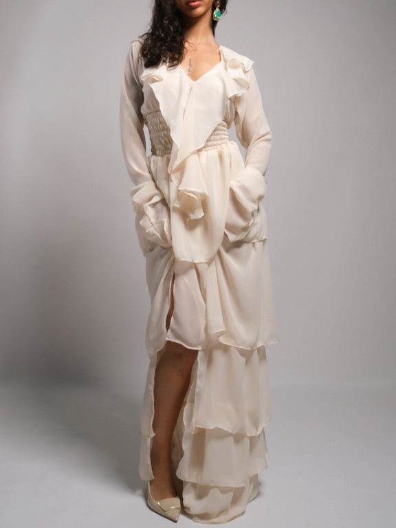 Cream Chiffon Maxi Dress Handmade and Tailored