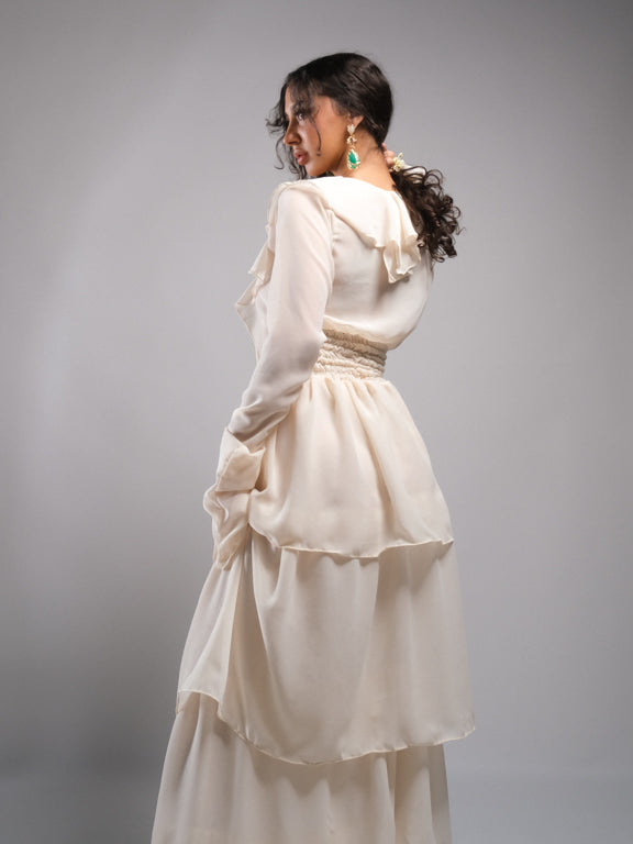 Cream Chiffon Maxi Dress Handmade and Tailored