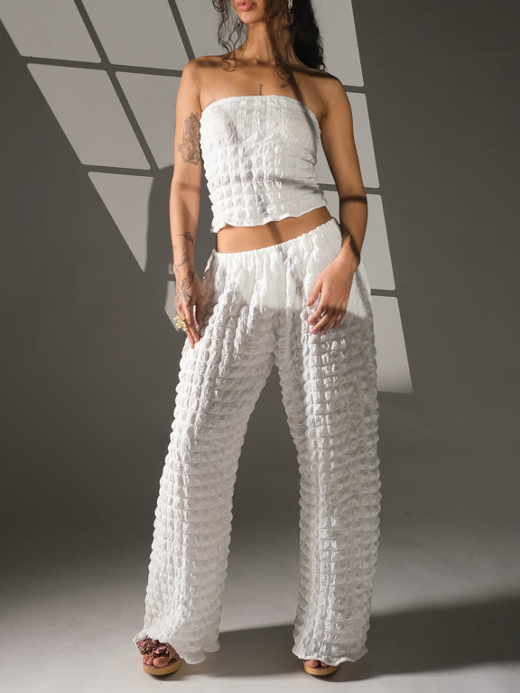 Two Piece Handmade White Bubble Trousers Set