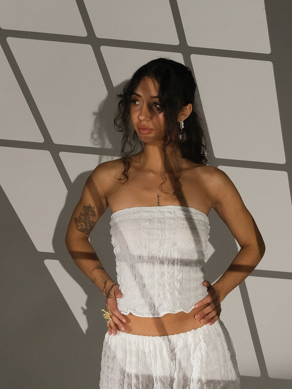 Handmade White Crop Top Two Piece Set