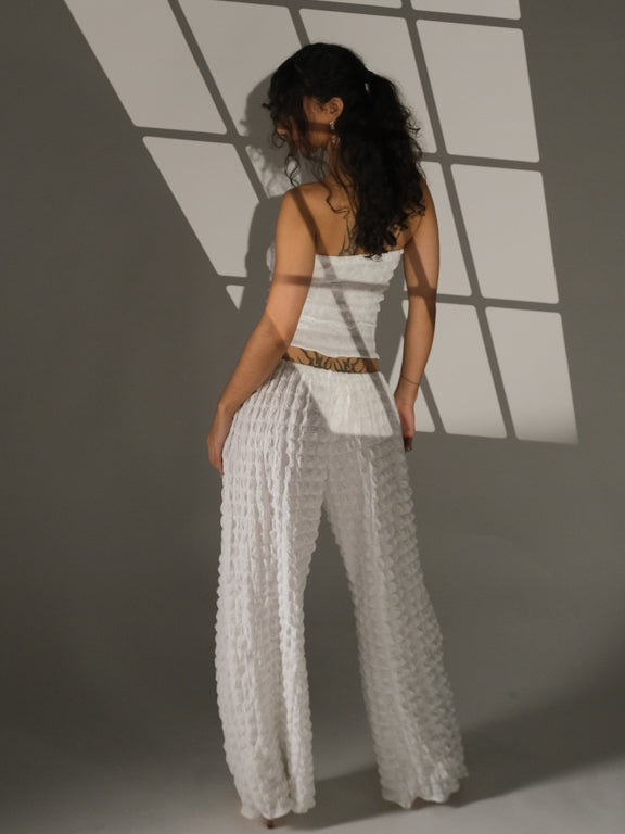 Two Piece Handmade White Bubble Trousers Set