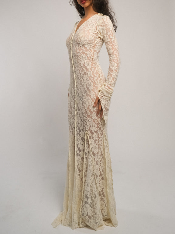 Cream Lace Strechy Maxi Dress (Wedding)