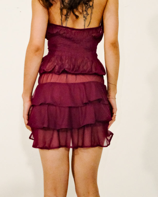 Boho Purple Mini Ruffle Dress