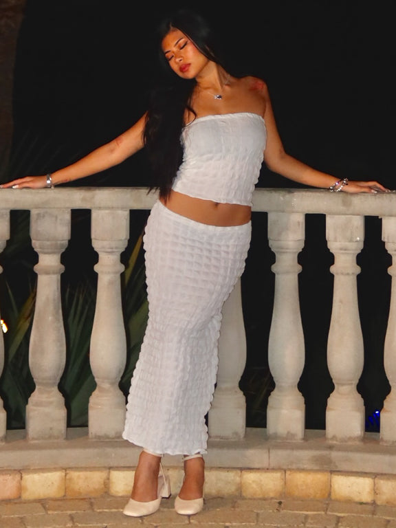 Handmade White Midi Skirt Two Piece Set
