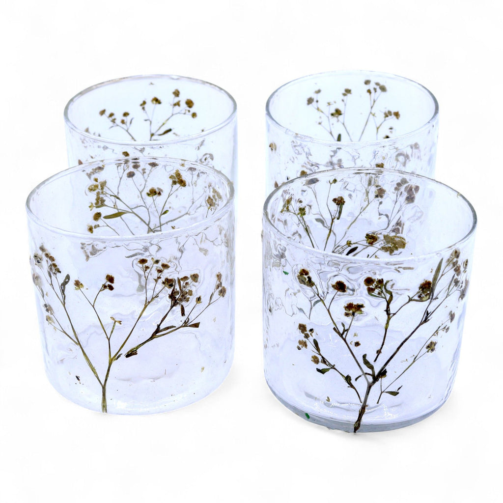 Natural Floral Glass - Straight Candle Holder - Margarita  - (8x8cm)