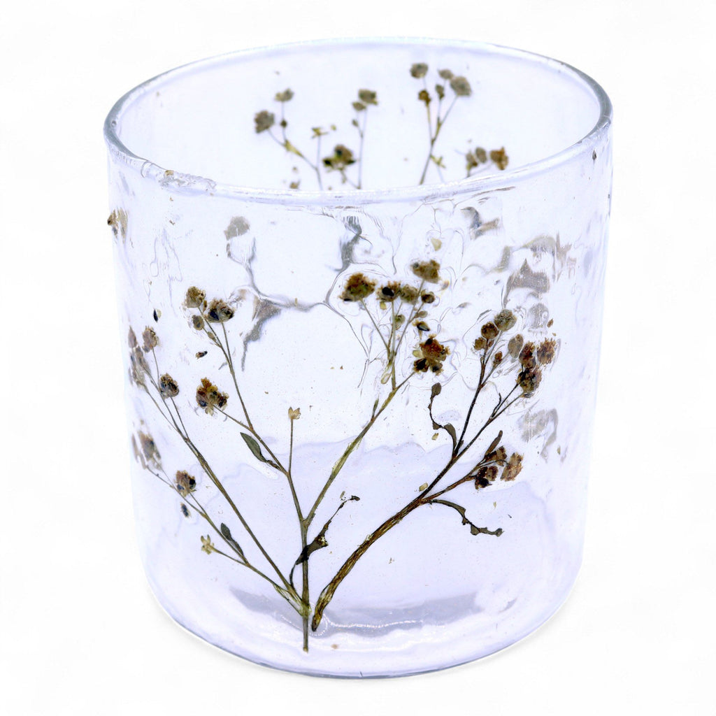Natural Floral Glass - Straight Candle Holder - Margarita  - (8x8cm)