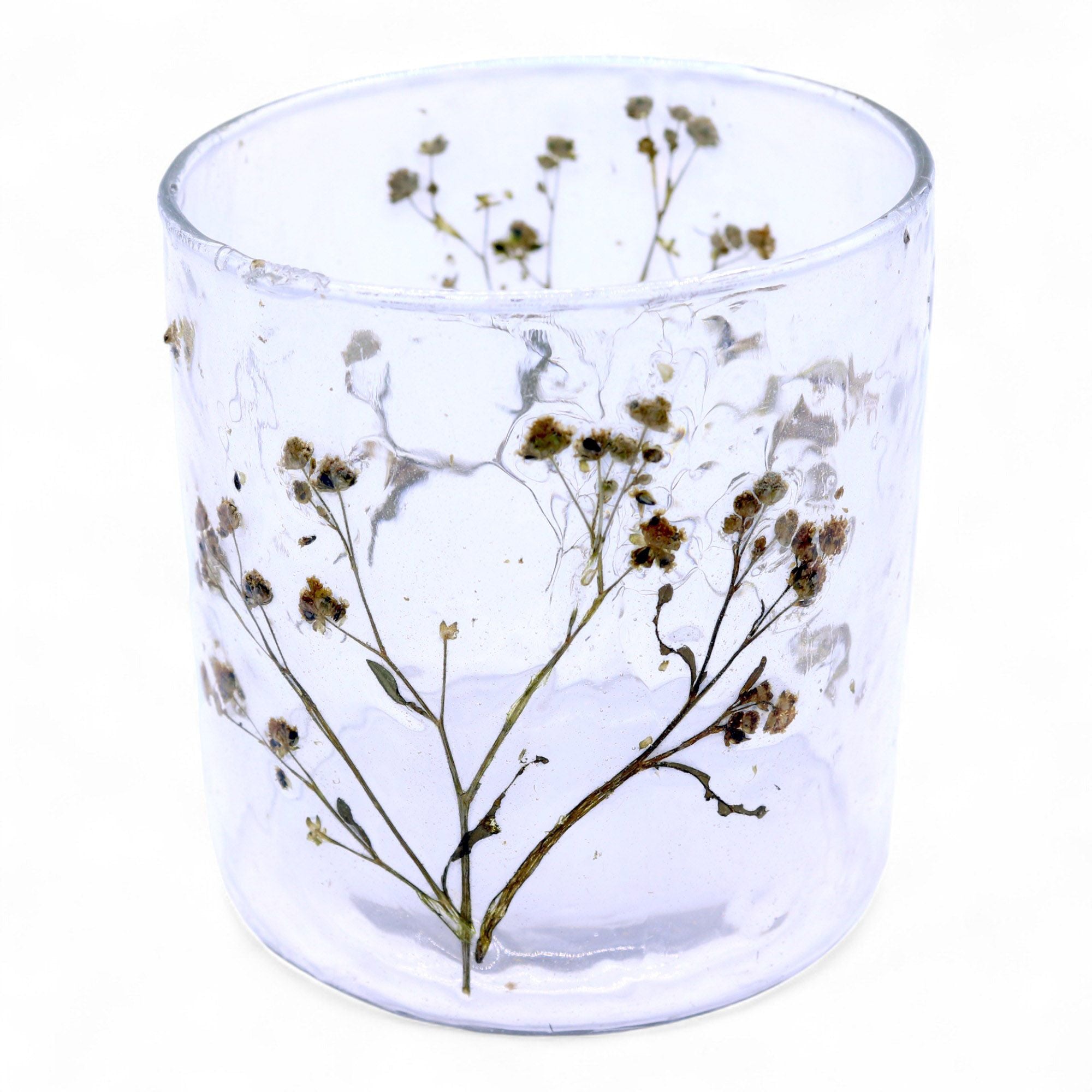 Natural Floral Glass - Straight Candle Holder - Margarita  - (8x8cm)