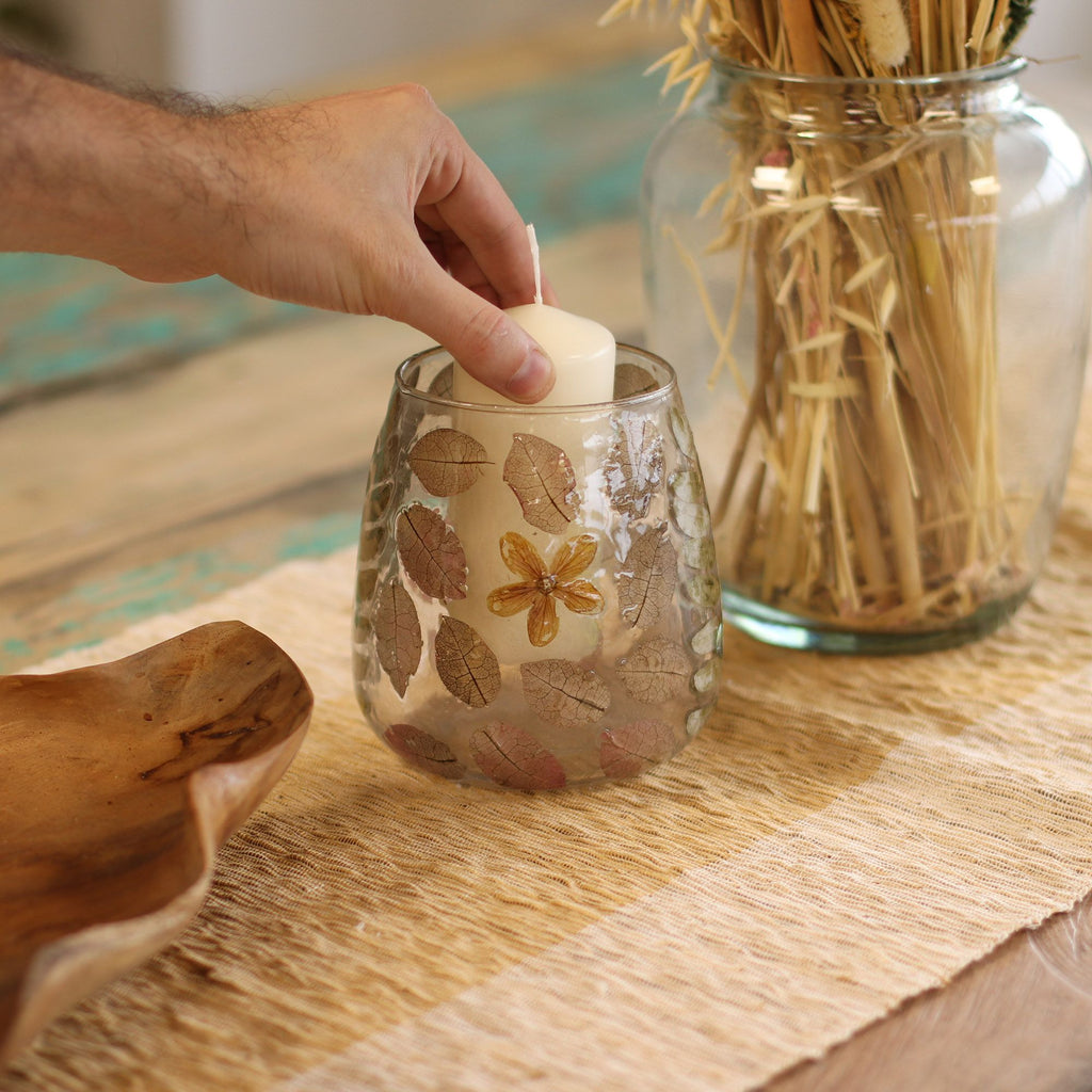 Natural Floral Glass - Vase Candle Holder - Primavera  - (12x11cm)