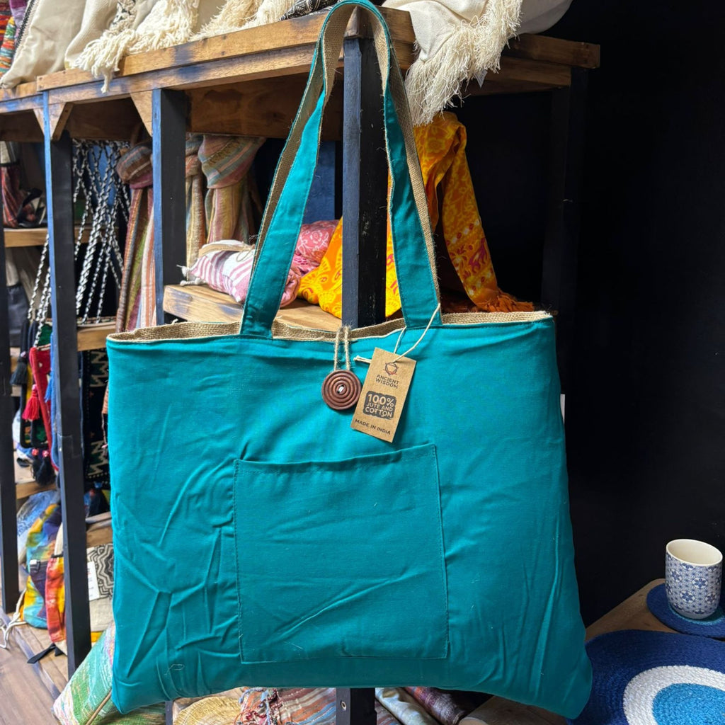Jute & Cotton Reversible Big Bag - Teal