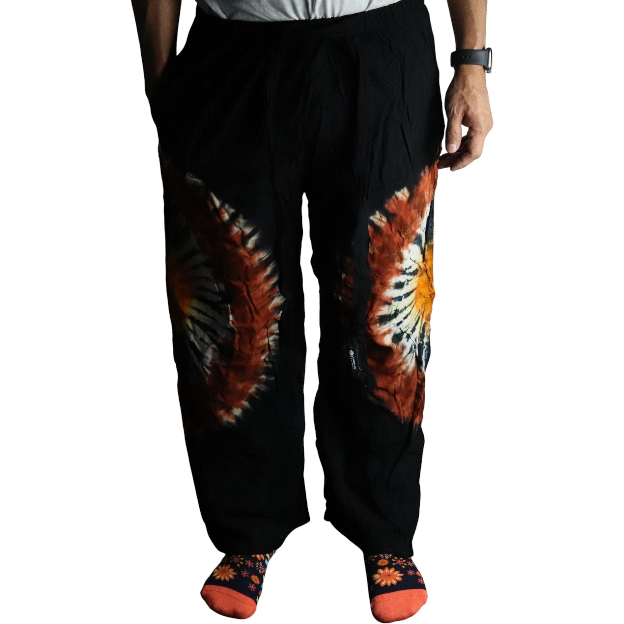 Japanese Style Lounge Pants - Black Chocolate & Orange - L